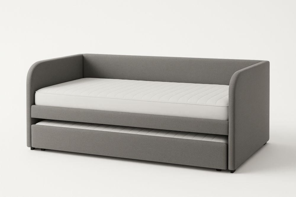 Letto da giorno in Tessuto Grigio con Base in Legno Massello