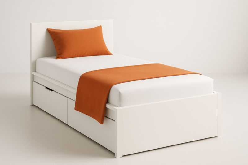 Letto Singolo Contenitore in MDF Bianco con Accessori Arancioni
