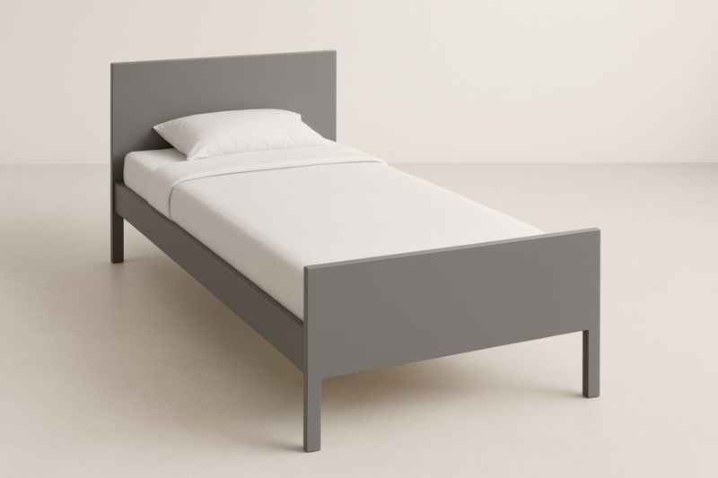Letto singolo grigio in legno ingegnerizzato con materasso