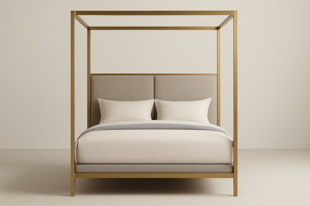 Letto a Baldacchino Alluminio Dorato con Tessuto Beige 200x160x220 cm