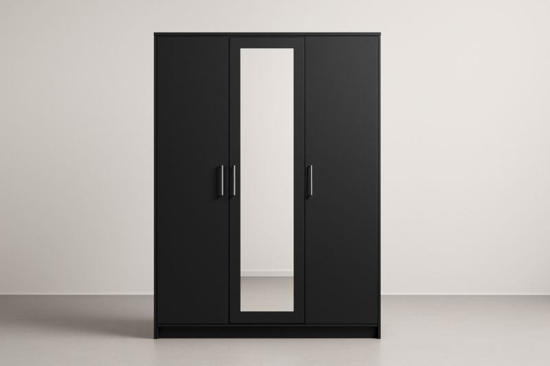 Armadio a Tre Ante Nero con Specchio