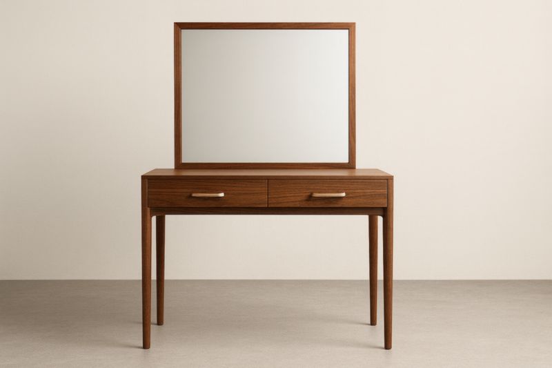 Tavolo da toeletta in legno con specchio e cassetti