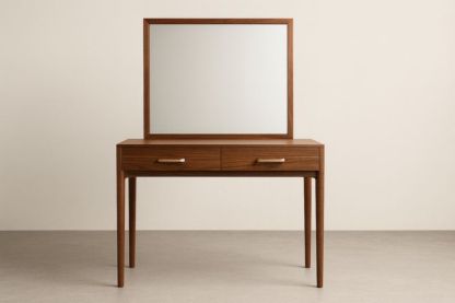 Tavolo da toeletta in legno con specchio e cassetti