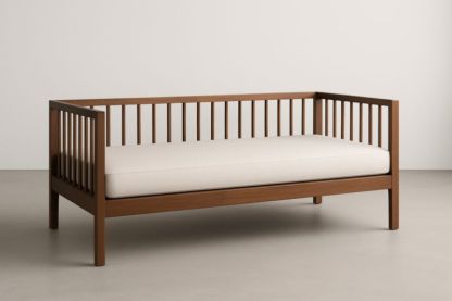 Letto da Giorno in Legno Massello di Noce con Materasso Beige