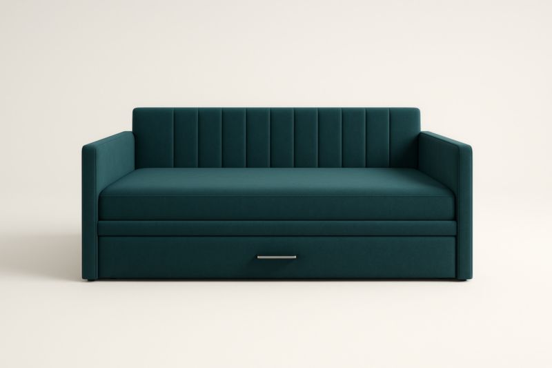 Letto da Giorno in Tessuto Poliestere Verde Scuro con Cassetto