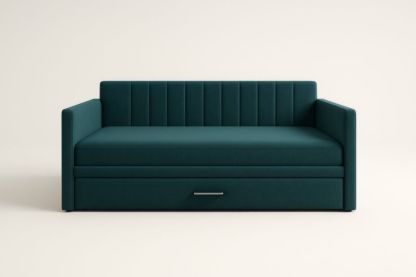 Letto da Giorno in Tessuto Poliestere Verde Scuro con Cassetto