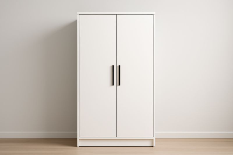 Armadio a Due Ante in Legno Massello con Maniglie Nere 180x90x50 cm