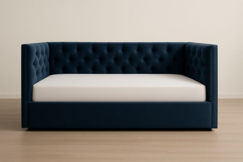 Letto da Giorno in Velluto Blu Scuro con Schienale Trapuntato