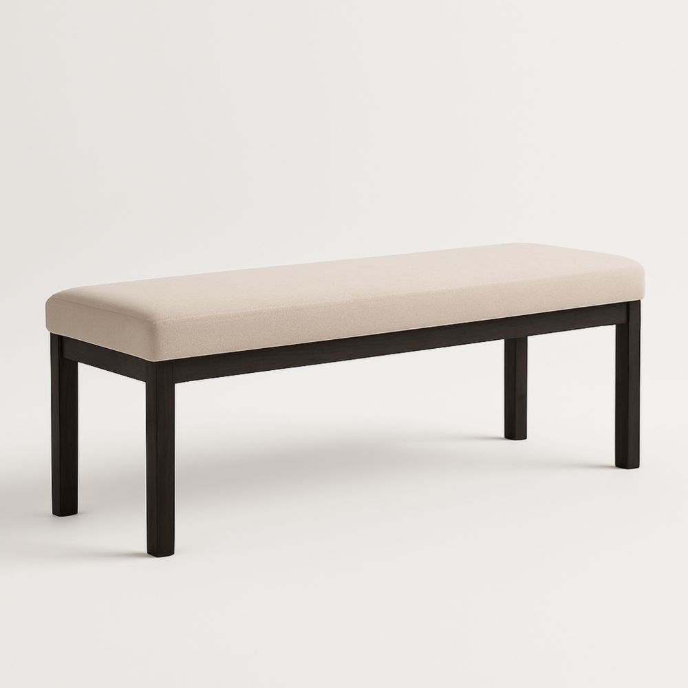 Panca imbottita in legno e tessuto beige 120x40x45 cm