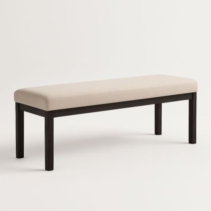 Panca imbottita in legno e tessuto beige 120x40x45 cm