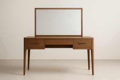 Tavolo da Toeletta in Legno Massello con Specchio Rettangolare Marrone