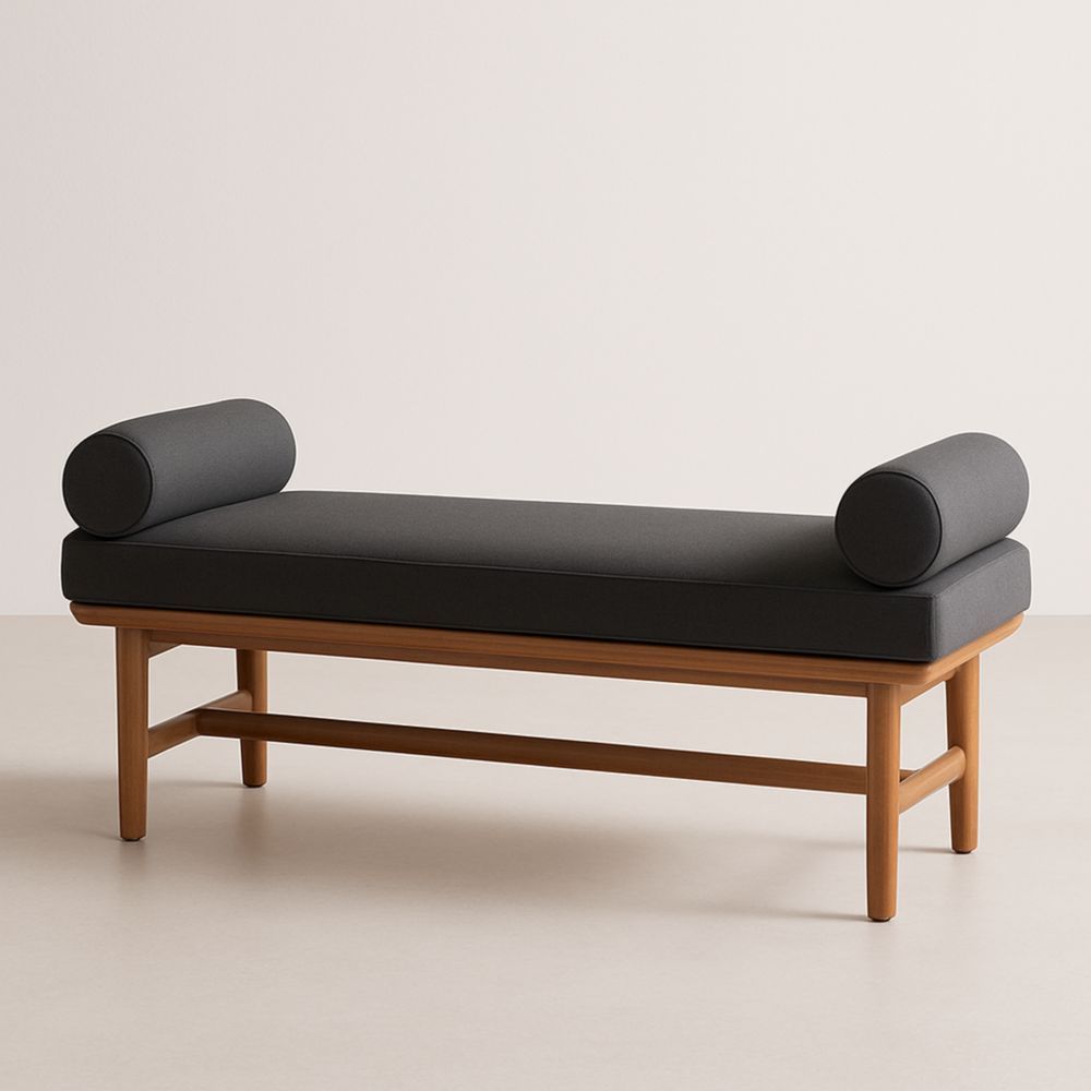Panca in Legno Massello con Imbottitura Grigio