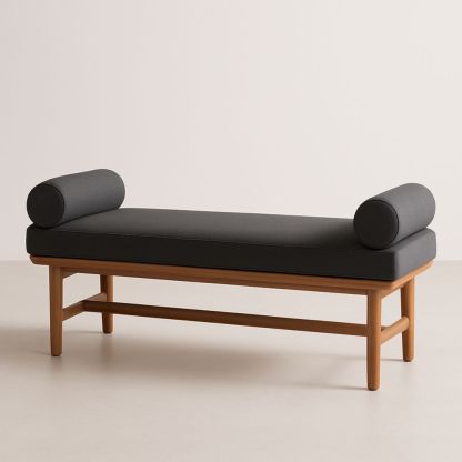 Panca in Legno Massello con Imbottitura Grigio