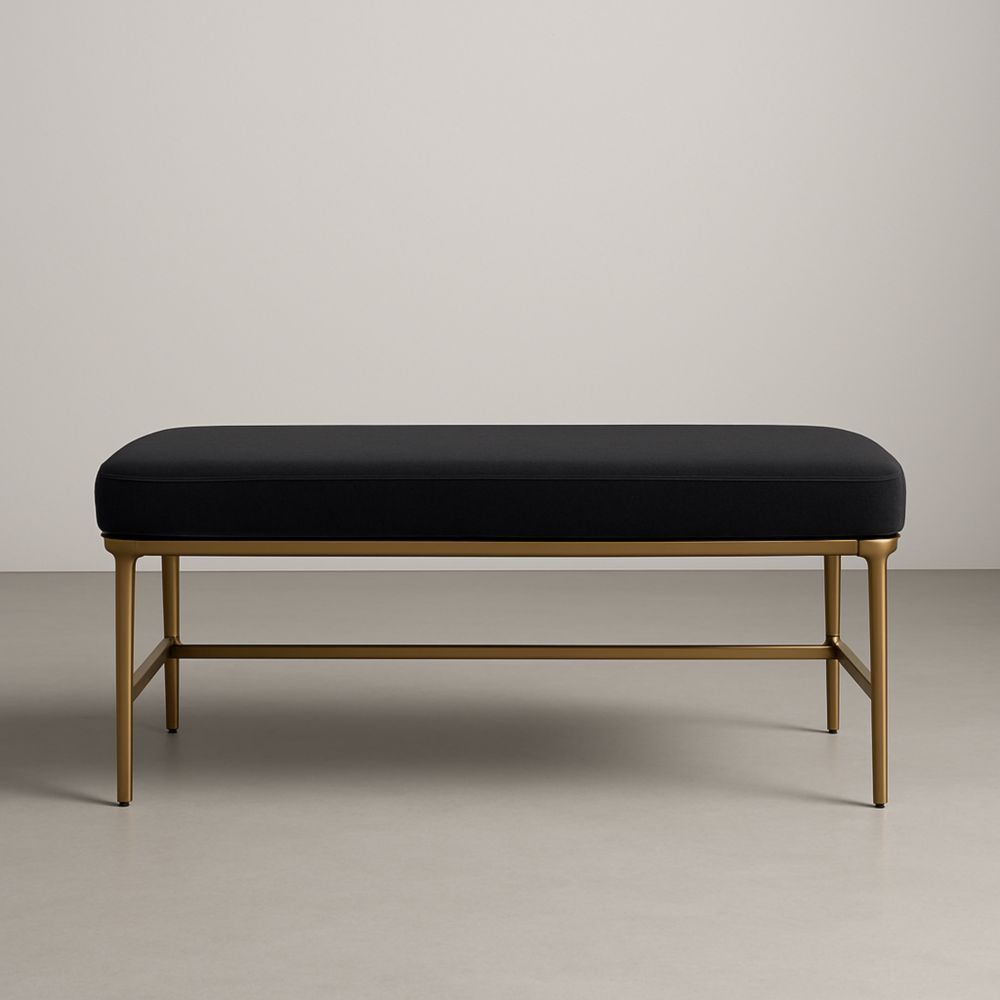 Panca in metallo oro e tessuto nero 120 cm