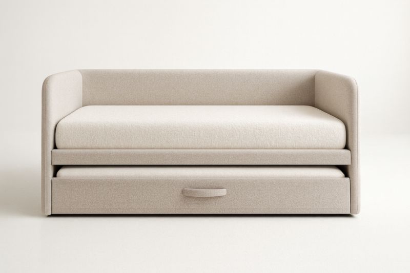 Letto da Giorno Estraibile in Tessuto Poliestere Beige con Cassetto