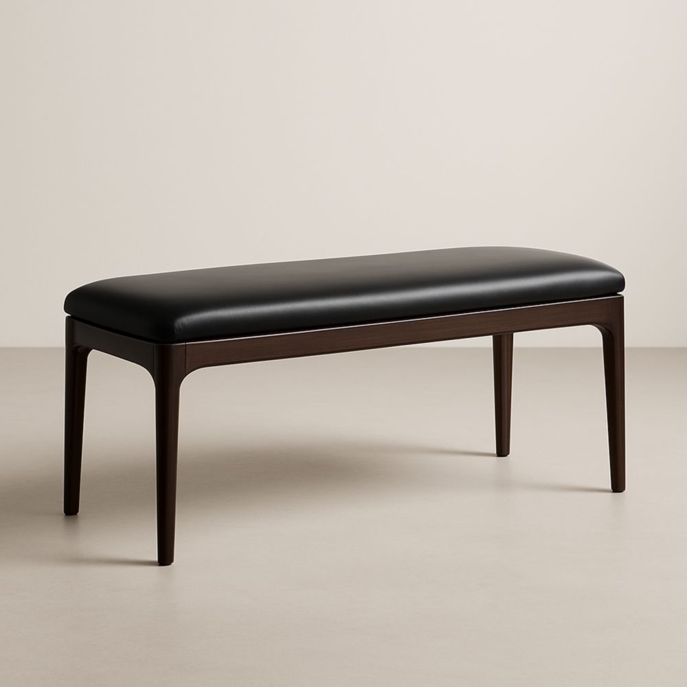 Panca in Legno con Seduta in Similpelle Nera 120x40x45 cm