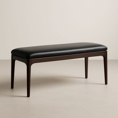 Panca in Legno con Seduta in Similpelle Nera 120x40x45 cm