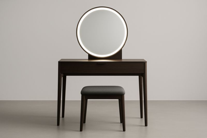 Tavolo da Trucco in Legno Massello con Specchio LED e Sgabello