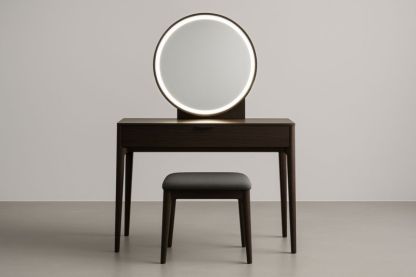 Tavolo da Trucco in Legno Massello con Specchio LED e Sgabello