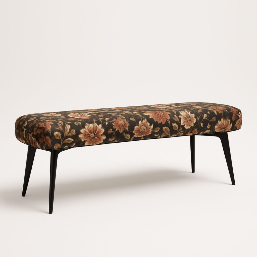 Panca floreale in tessuto con gambe in metallo 120x40x45 cm