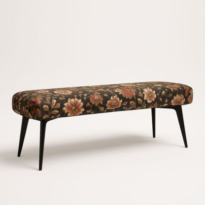 Panca floreale in tessuto con gambe in metallo 120x40x45 cm