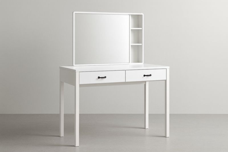 Tavolo da Toeletta in MDF con Specchio e Cassetti Bianco