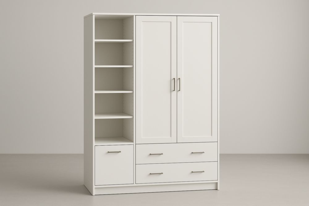 Armadio in MDF Bianco con Ante, Cassetti e Mensole 180x120x50 cm