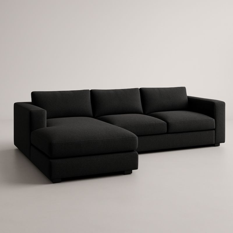 Canapé d'angle en tissu polyester noir 280x160x85 cm