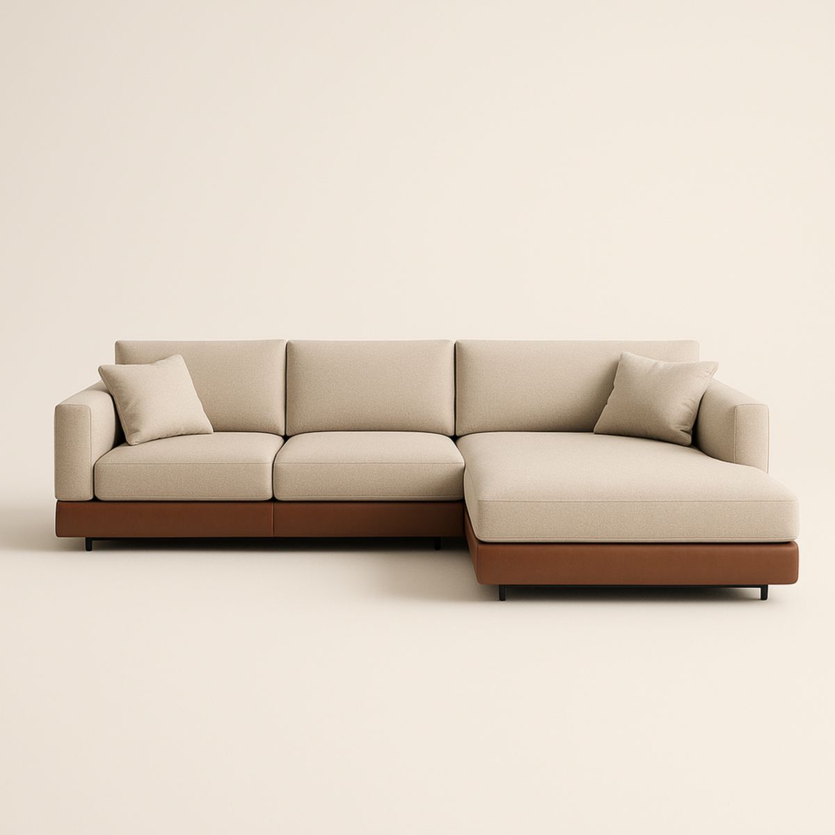 Canapé d'angle beige en tissu et simili cuir 300x200x70 cm