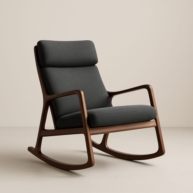 Fauteuil à bascule en bois et tissu gris