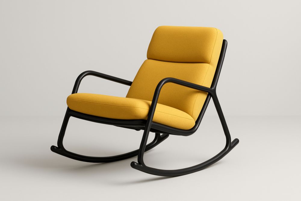 Fauteuil à bascule jaune en acier et tissu polyester – 60×95×90 cm