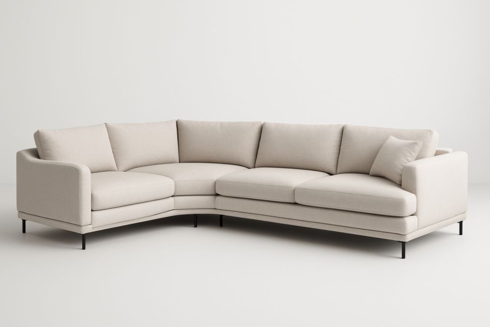 Canapé d'angle en tissu beige avec pieds en métal