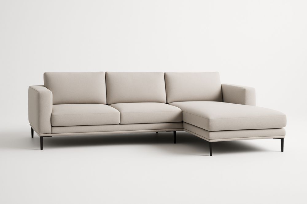 Canapé d'angle en bois et métal avec tissu beige