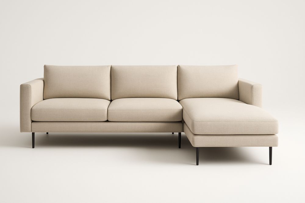 Canapé d'angle en tissu beige avec pieds en métal longueur 280 cm