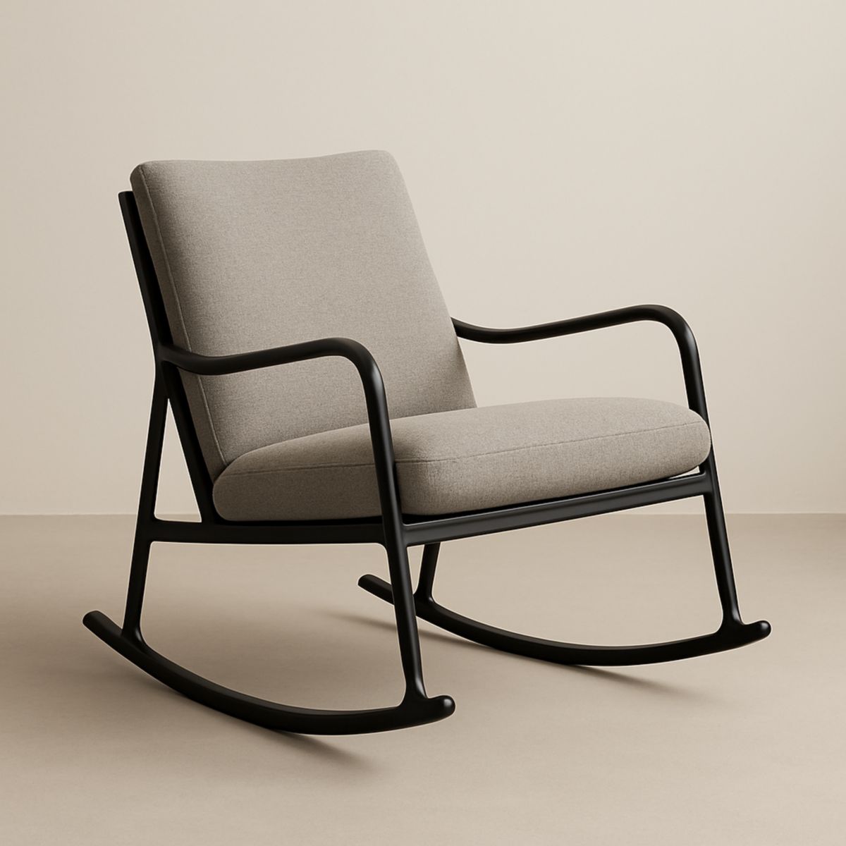 Fauteuil à bascule tissu gris structure bois noir