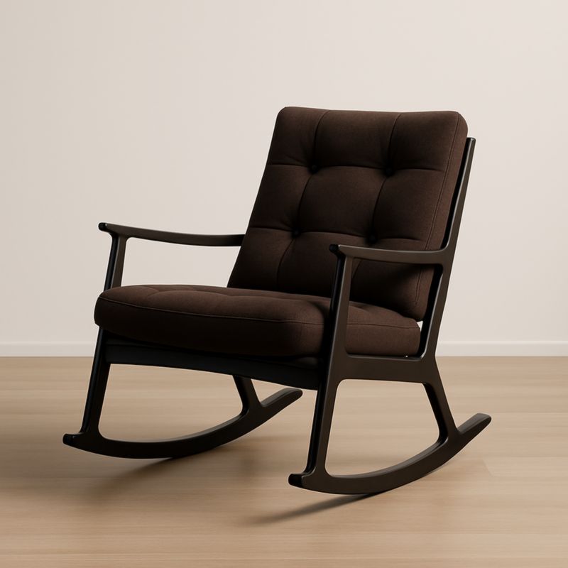 Fauteuil à bascule en bois et tissu marron