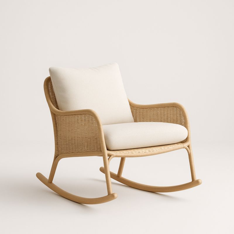 Fauteuil à bascule en rotin avec coussin beige