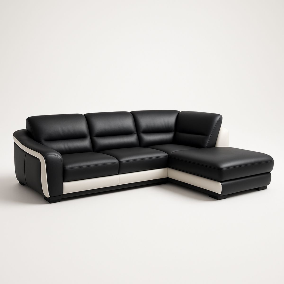 Canapé d'angle en cuir synthétique noir et blanc 270x210x85 cm