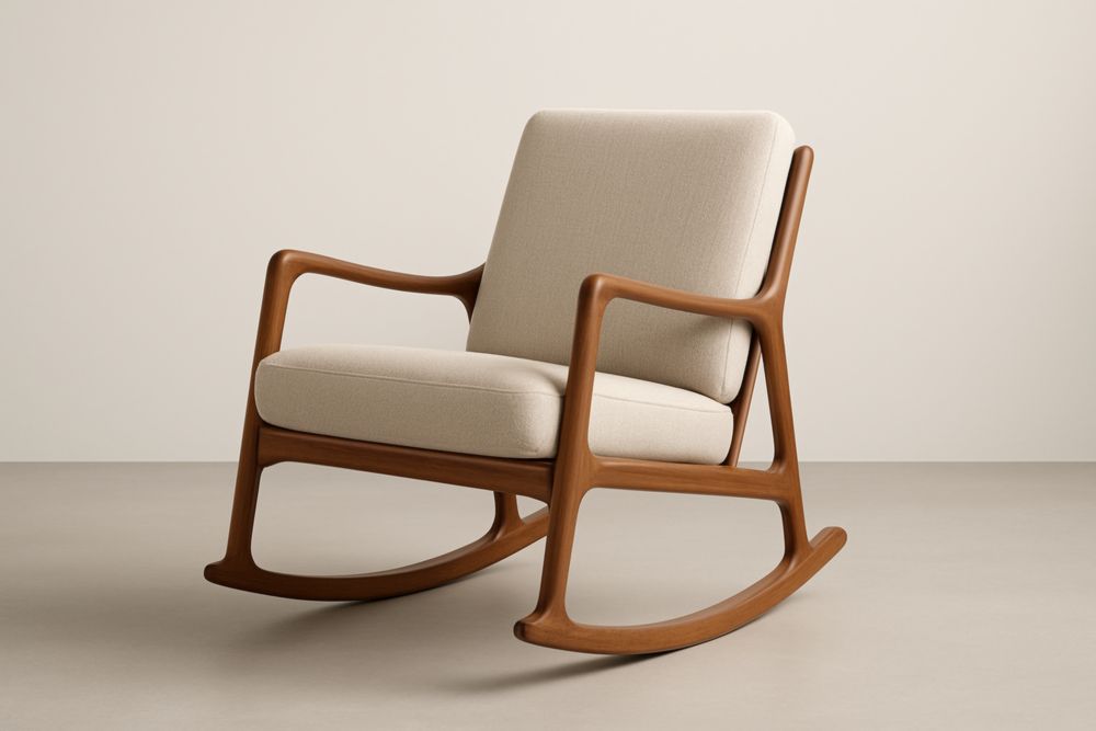 Chaise berçante en bois et tissu beige