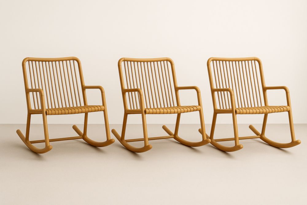 Lot de 3 chaises à bascule en hêtre