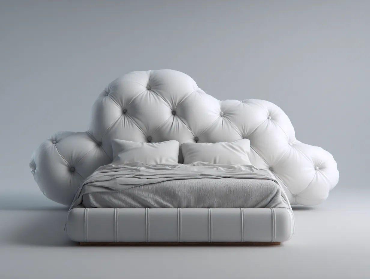 Cama doble tapizada 200 x160 x120cm - blanco - para dormitorio - cabecero acolchado diseño nube-Denuphome