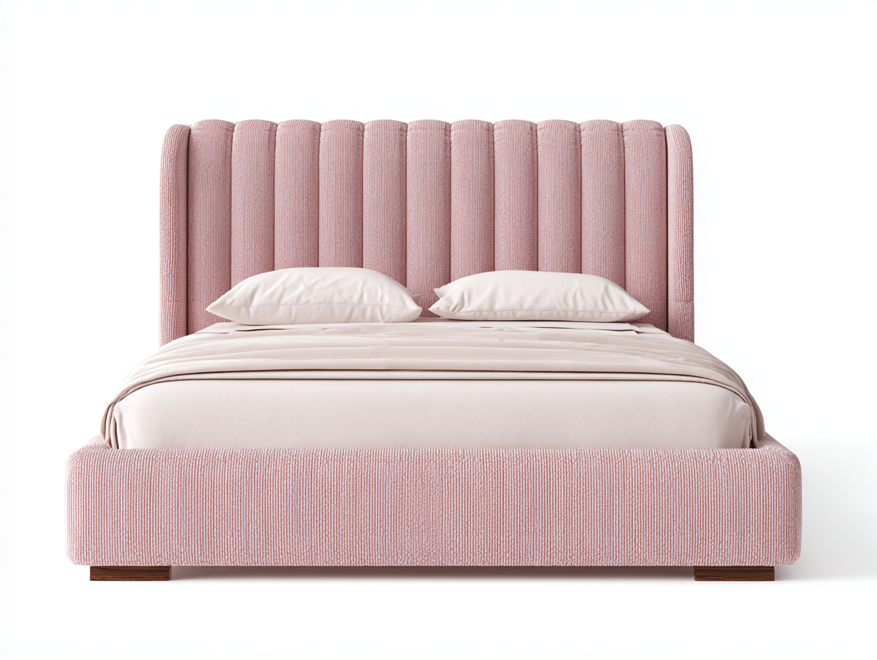 Cama doble tapizada 200 x160 x125cm - rosa - para dormitorio - cabecero acolchado vertical-Denuphome
