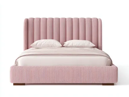 Cama doble tapizada 200 x160 x125cm - rosa - para dormitorio - cabecero acolchado vertical-Denuphome