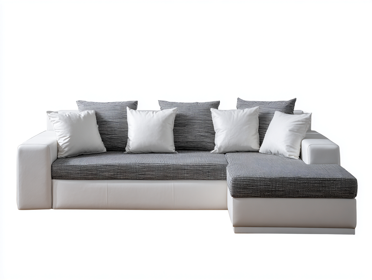 Sofá rinconera tapizado en tejido y cuero sintético 275 x165 x78cm - gris/blanco - para salón - diseño moderno-Denuphome