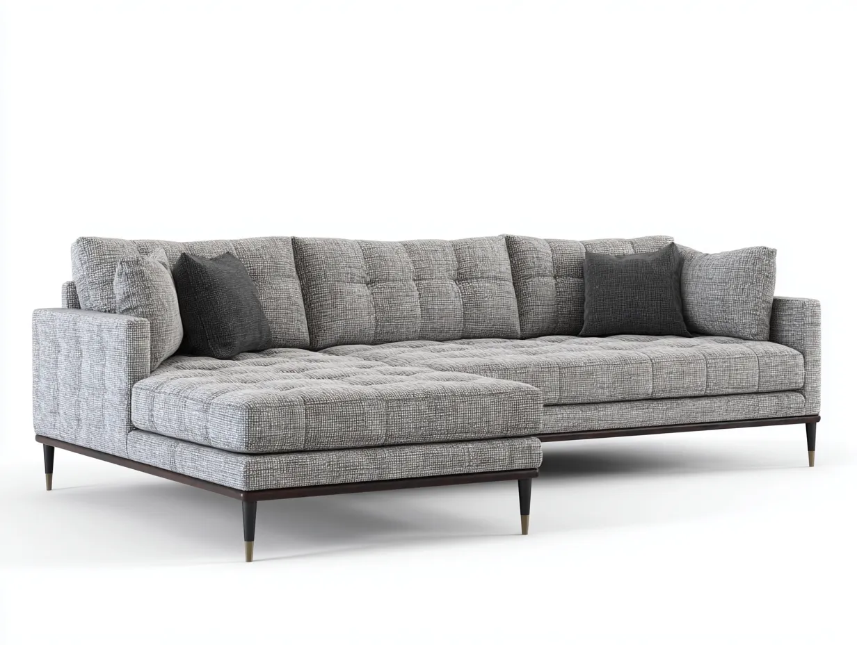 Sofá rinconera tapizado 280x165x85 cm - tejido - gris claro - para salón - diseño moderno-Denuphome