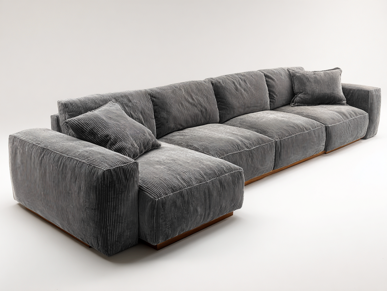 Sofá rinconera de tela 320 x210 x75cm - gris oscuro - para salón - diseño contemporáneo-Denuphome