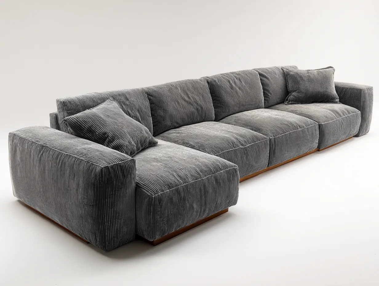 Sofá rinconera de tela 320 x210 x75cm - gris oscuro - para salón - diseño contemporáneo-Denuphome