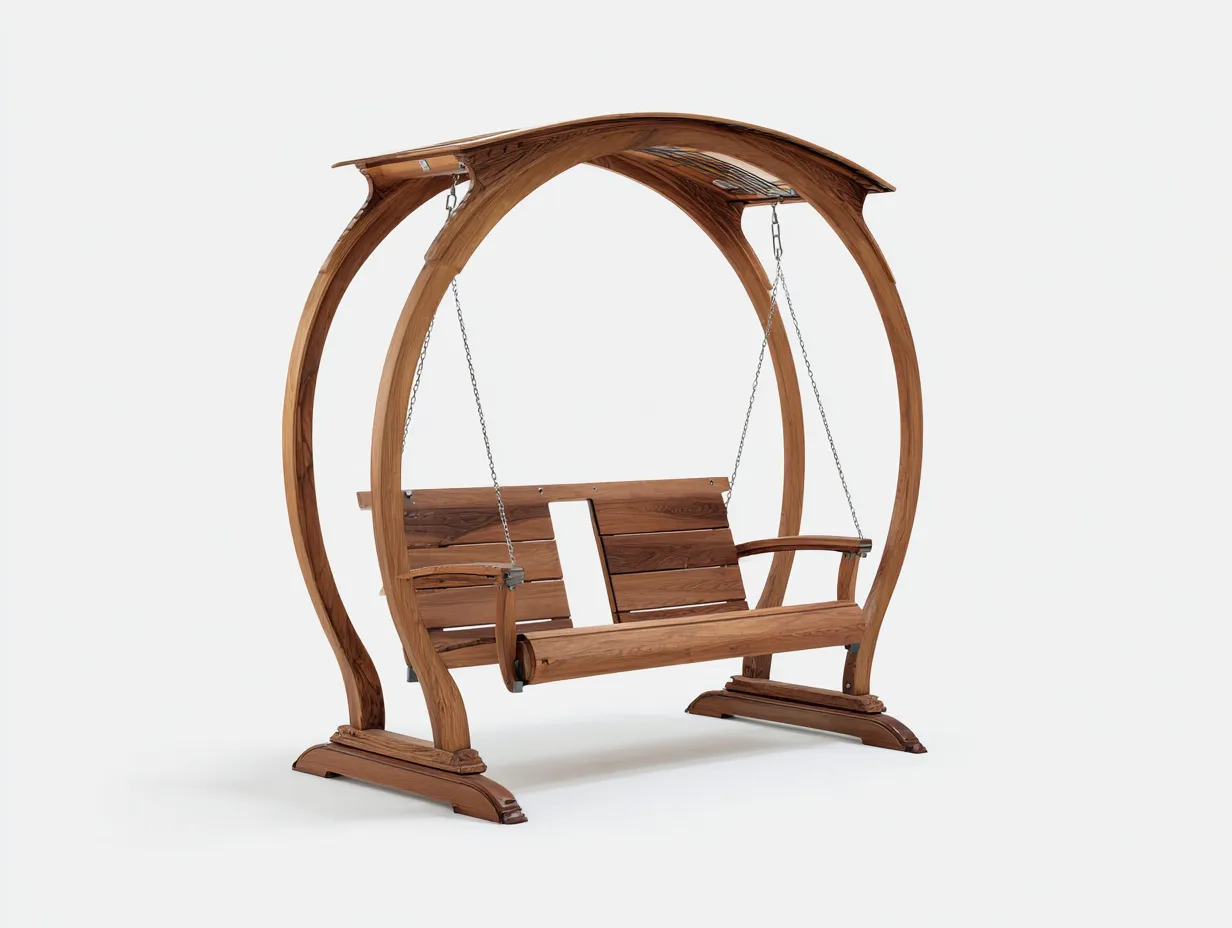 Columpio de jardín de madera maciza 175x120x190cm - tono madera oscuro - para jardín - diseño arqueado-Denuphome