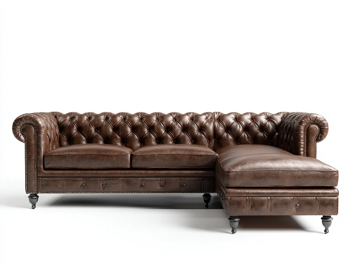 Sofá rinconera de piel auténtica 300x170x80 cm - marrón oscuro - para salón - estilo clásico-Denuphome