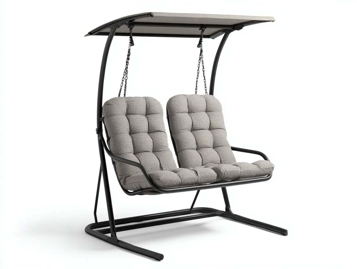 Columpio de jardín 160x120x190 cm - metal y tejido - gris/negro - para exterior - con toldo-Denuphome